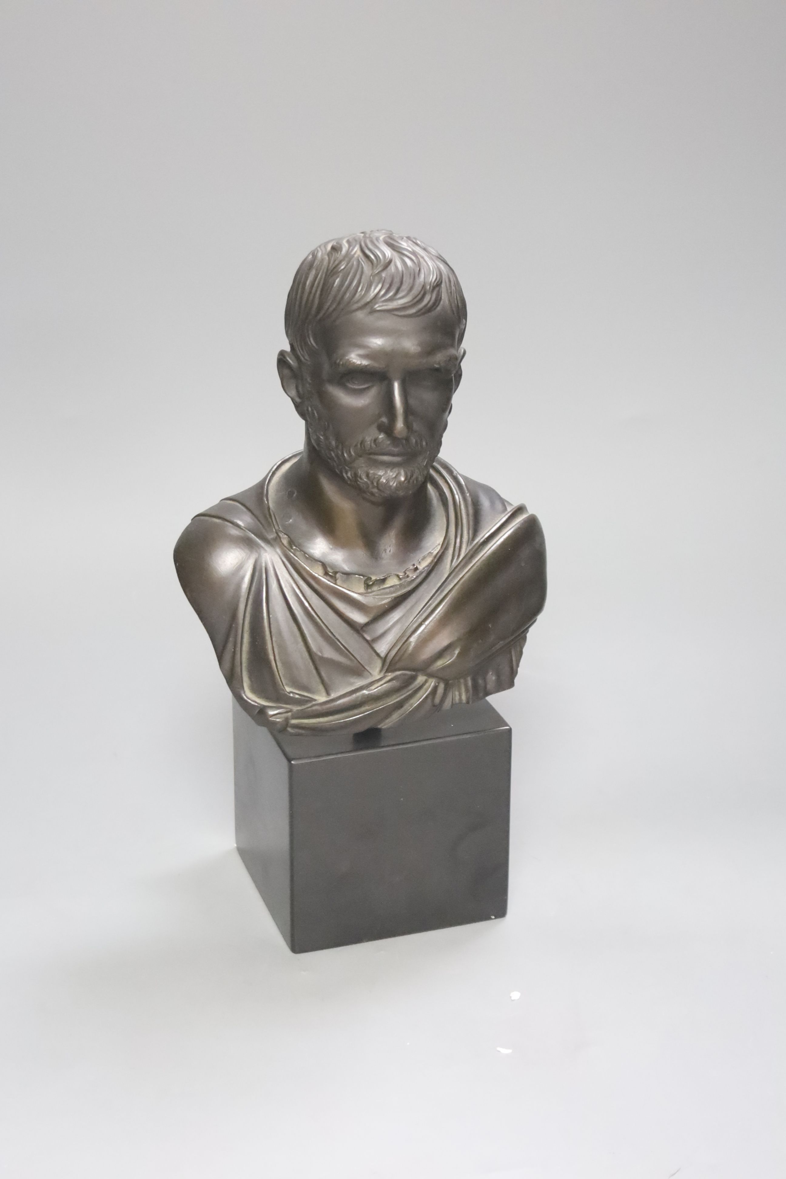 A bronze bust of a Roman Emperor, height 30cm